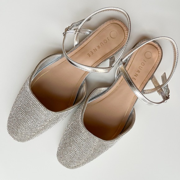 Journee Collection Shoes - Journee Nysha Rhinestone Sparkle Formal Flats Womens 9 Silver